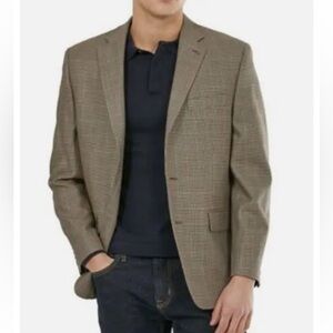 Lauren Ralph Lauren 100% Wool Tan Houndstooth Blazer Single Breasted 42L